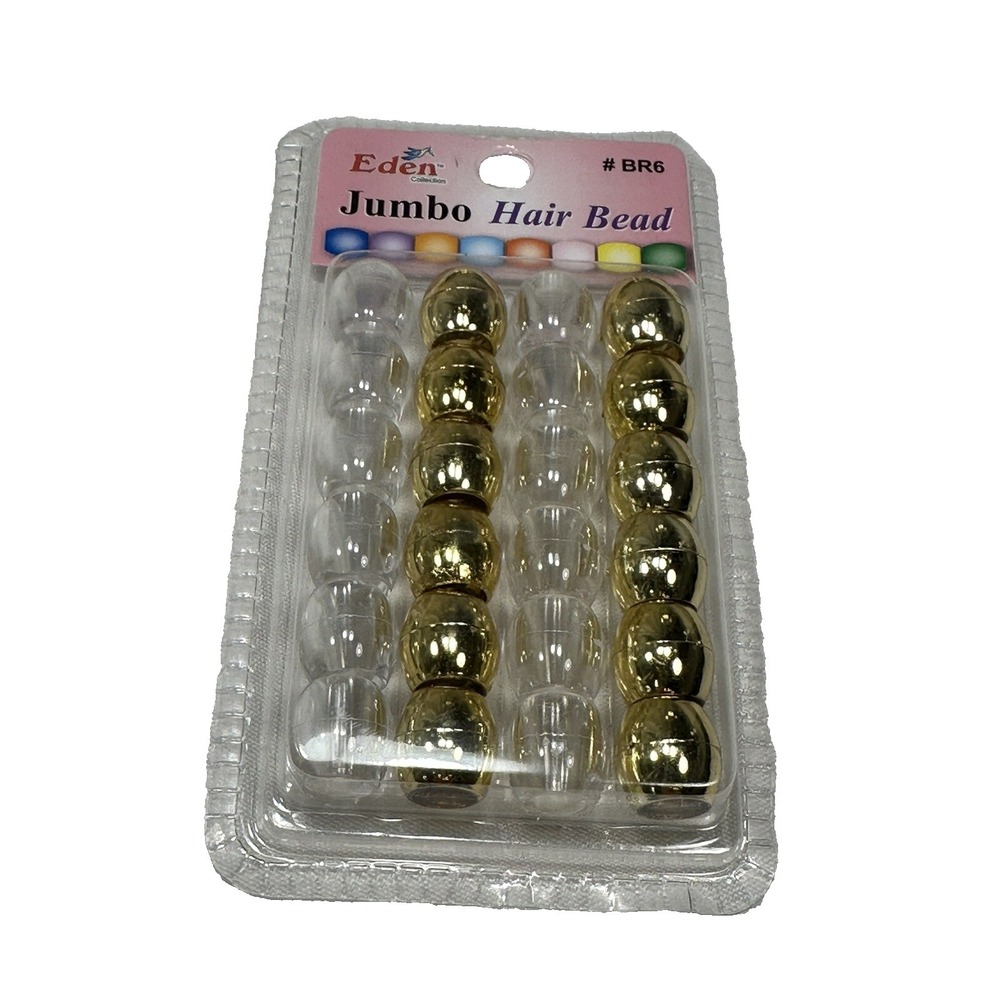 NEW eden 24 count jumbo hair bead accessories braids BR6 CLEAR GOLD